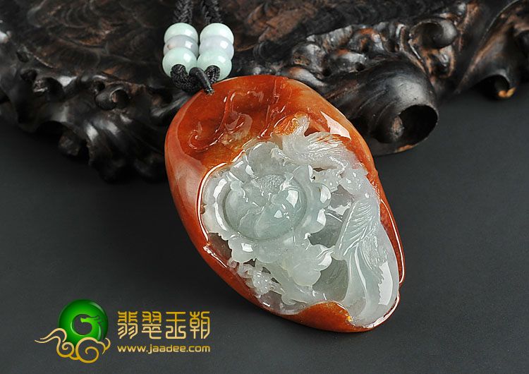 糯冰种红黄翡缅甸翡翠A货花开富贵挂件