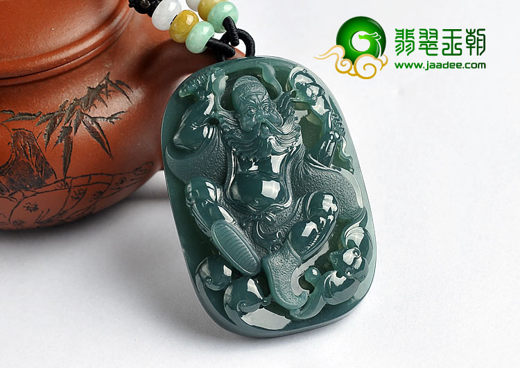 糯冰种蓝水缅甸翡翠A货钟馗挂件