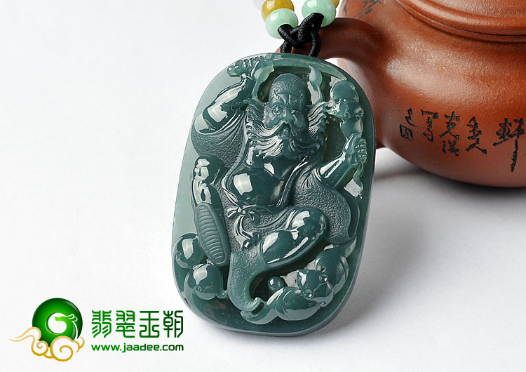糯冰种蓝水缅甸翡翠A货钟馗挂件