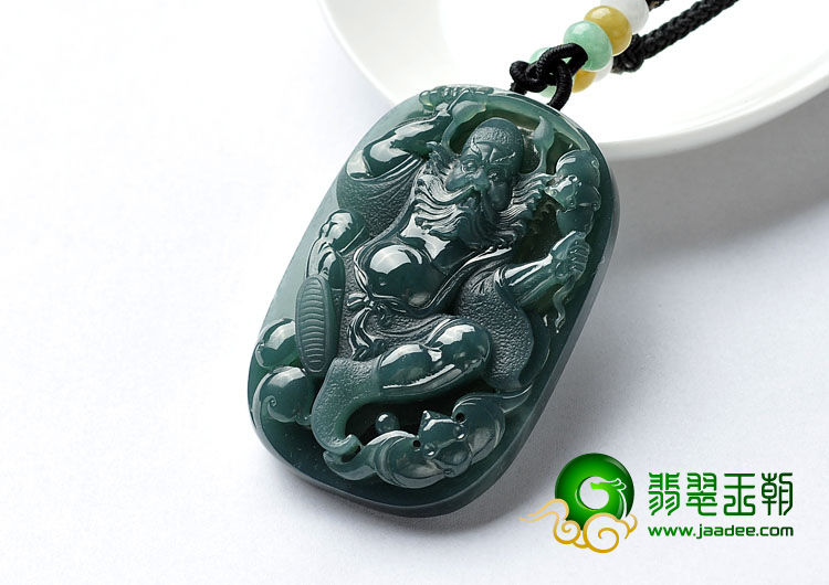 糯冰种蓝水缅甸翡翠A货钟馗挂件