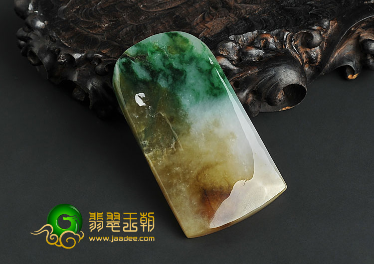 糯冰种三彩缅甸翡翠A货子冈牌挂件
