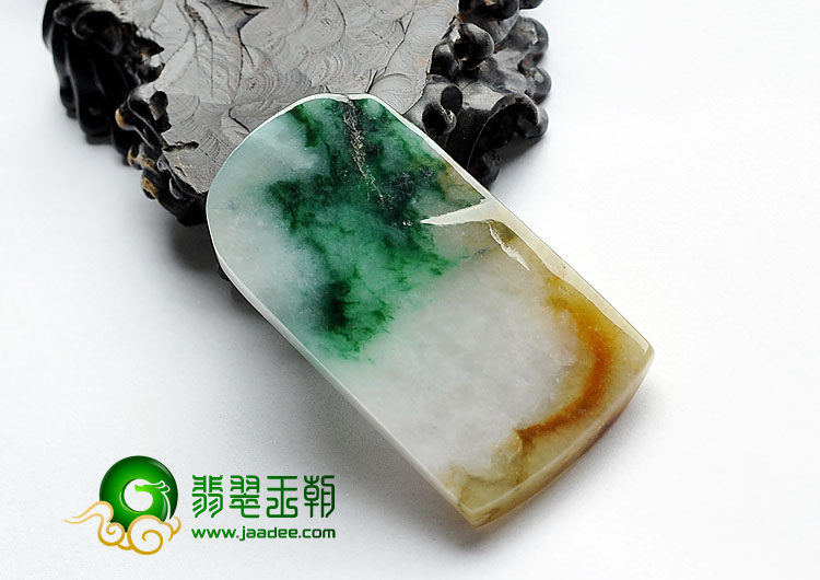 糯冰种三彩缅甸翡翠A货子冈牌挂件