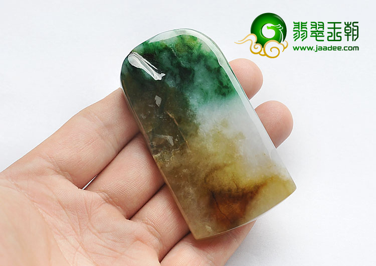 糯冰种三彩缅甸翡翠A货子冈牌挂件
