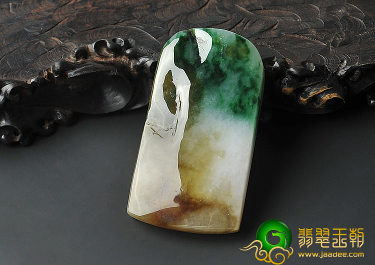 糯冰种三彩缅甸翡翠A货子冈牌挂件