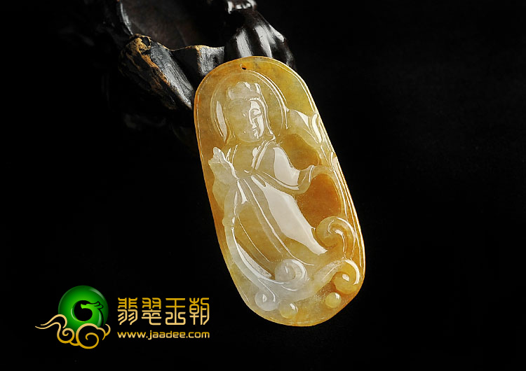 冰种黄翡缅甸翡翠A货站观音挂件