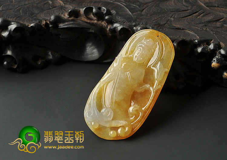 冰种黄翡缅甸翡翠A货站观音挂件