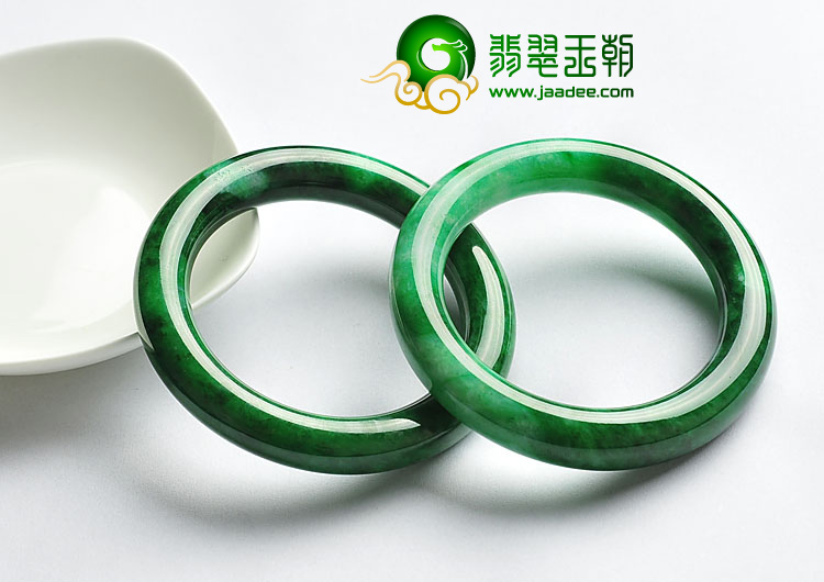 细糯种浓绿缅甸翡翠A货圆条手镯（54.3mm-54.7mm）（一对）