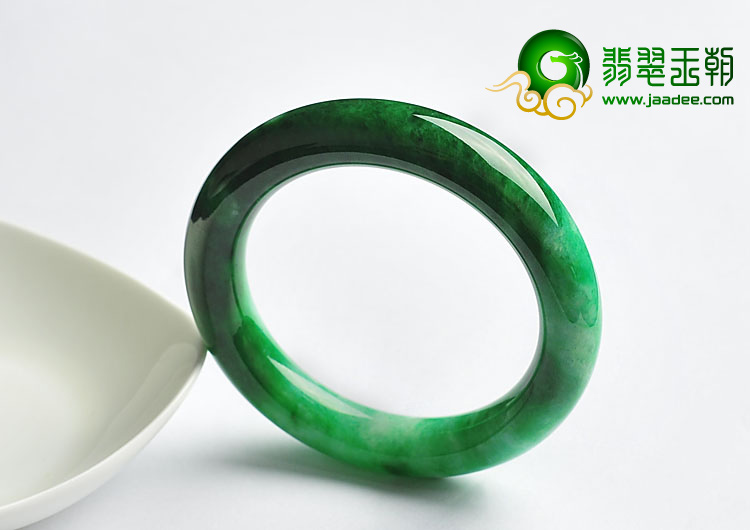 细糯种浓绿缅甸翡翠A货圆条手镯（54.3mm-54.7mm）（一对）