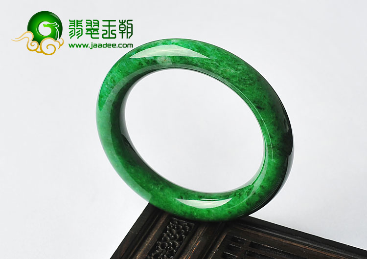 细糯种浓绿缅甸翡翠A货圆条手镯（54.3mm-54.7mm）（一对）
