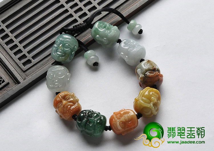 糯冰种三彩缅甸翡翠A货罗汉头手链