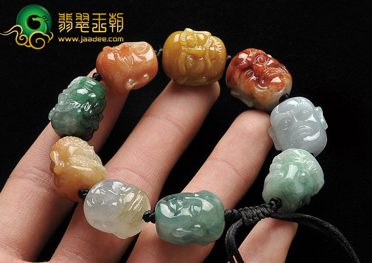 糯冰种三彩缅甸翡翠A货罗汉头手链