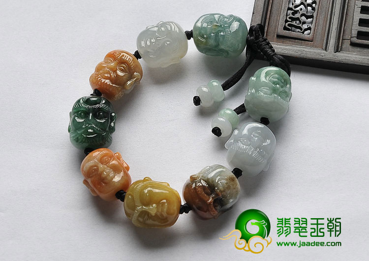 糯冰种三彩缅甸翡翠A货罗汉头手链