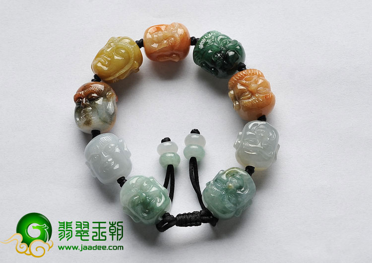 糯冰种三彩缅甸翡翠A货罗汉头手链