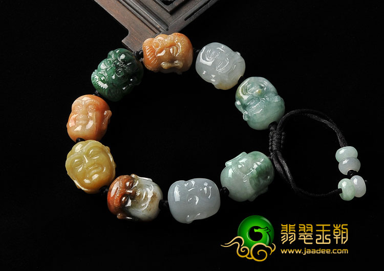 糯冰种三彩缅甸翡翠A货罗汉头手链