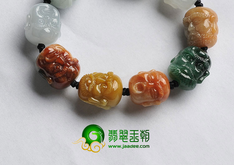 糯冰种三彩缅甸翡翠A货罗汉头手链
