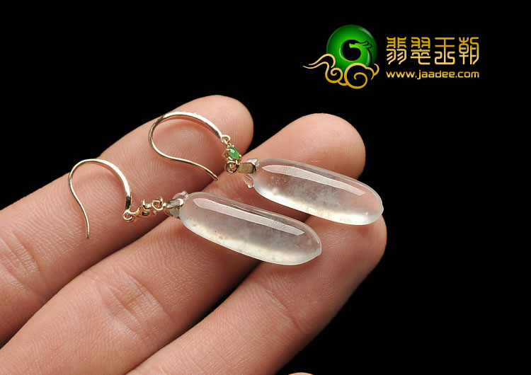 冰玻种无色缅甸翡翠A货镶玫瑰金耳坠（真钻）