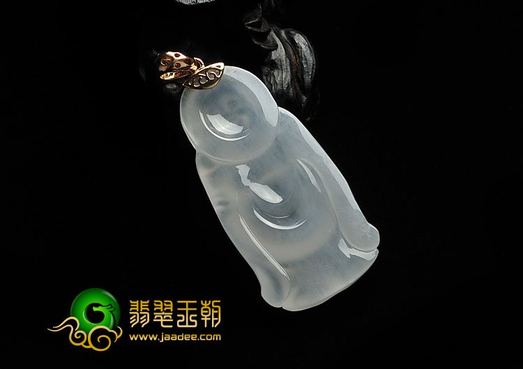 (超值推荐)冰种无色缅甸翡翠A货站佛挂件（金扣）