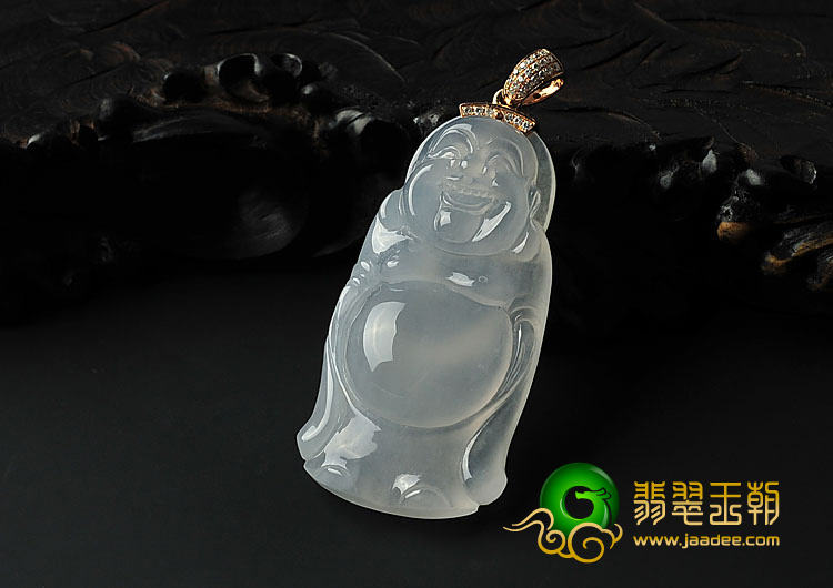 (超值推荐)冰种无色缅甸翡翠A货站佛挂件（金扣）