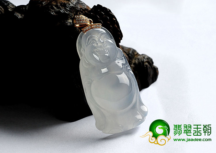 (超值推荐)冰种无色缅甸翡翠A货站佛挂件（金扣）