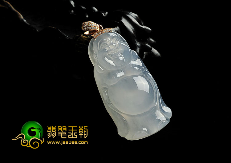(超值推荐)冰种无色缅甸翡翠A货站佛挂件（金扣）