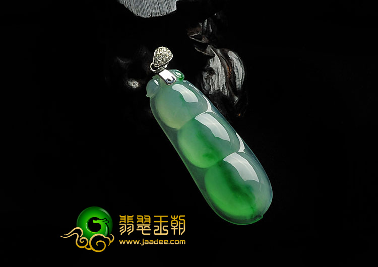 冰种飘翠缅甸翡翠A货四季豆（金扣）