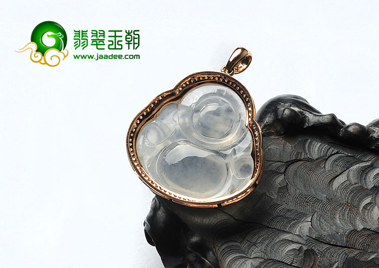 玻璃种无色缅甸翡翠A货镶玫瑰金玉佛胸坠（真钻）