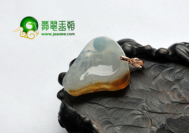 冰种褐黄翡飘花缅甸翡翠玉佛挂件