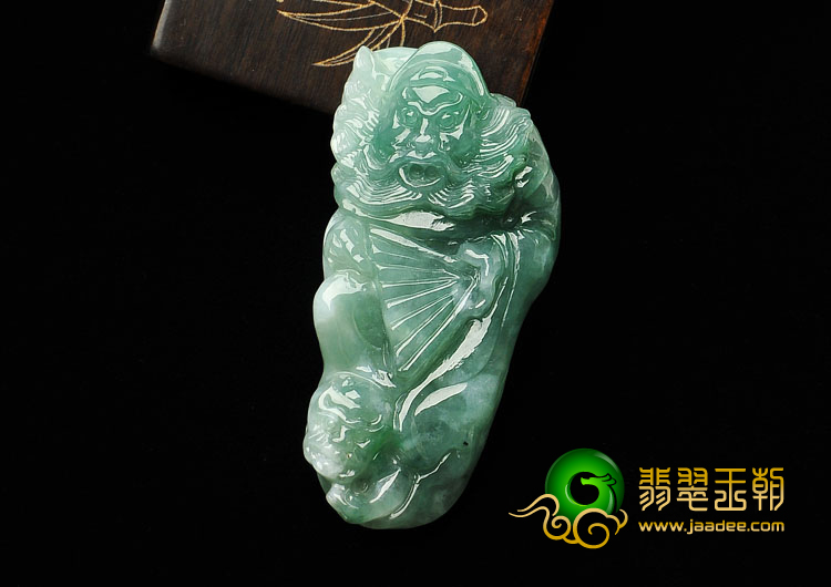 糯冰种晴水缅甸翡翠A货钟馗打鬼挂件