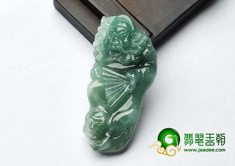 糯冰种晴水缅甸翡翠A货钟馗打鬼挂件