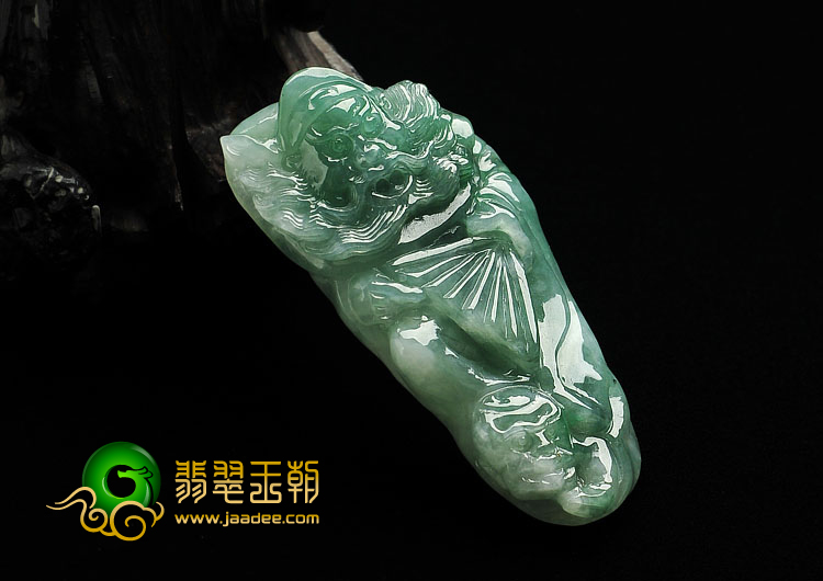 糯冰种晴水缅甸翡翠A货钟馗打鬼挂件