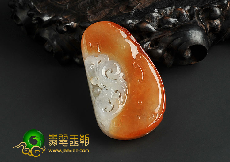 糯冰种红黄翡缅甸翡翠A货仿古龙挂件