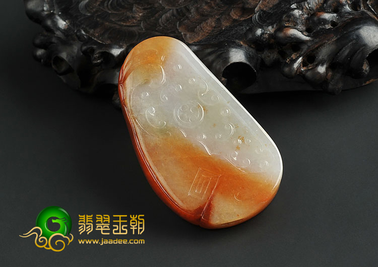 糯冰种红黄翡缅甸翡翠A货仿古龙挂件
