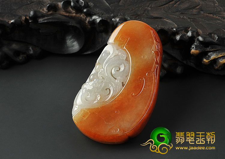 糯冰种红黄翡缅甸翡翠A货仿古龙挂件