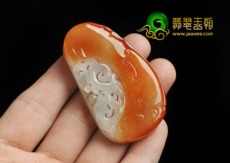糯冰种红黄翡缅甸翡翠A货仿古龙挂件
