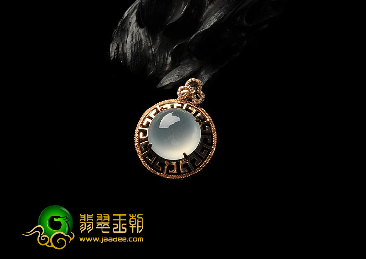 冰种无色缅甸翡翠A货镶玫瑰金胸坠（真钻）
