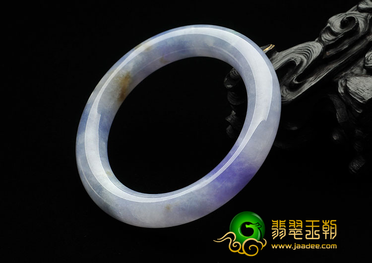 糯冰种紫罗兰带黄翡缅甸翡翠A货圆条手镯（55.9mm）