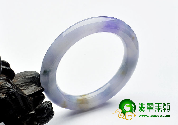 糯冰种紫罗兰带黄翡缅甸翡翠A货圆条手镯（55.9mm）