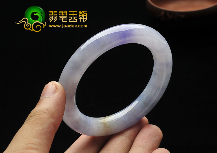 糯冰种紫罗兰带黄翡缅甸翡翠A货圆条手镯（55.9mm）