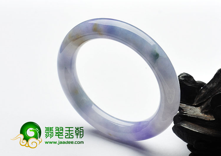 糯冰种紫罗兰带黄翡缅甸翡翠A货圆条手镯（55.9mm）