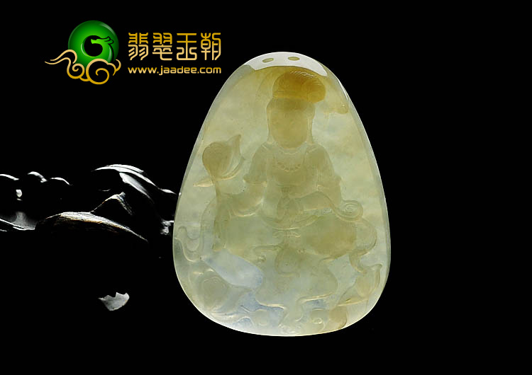 (超值推荐)冰种黄翡缅甸翡翠A货莲花观音挂件