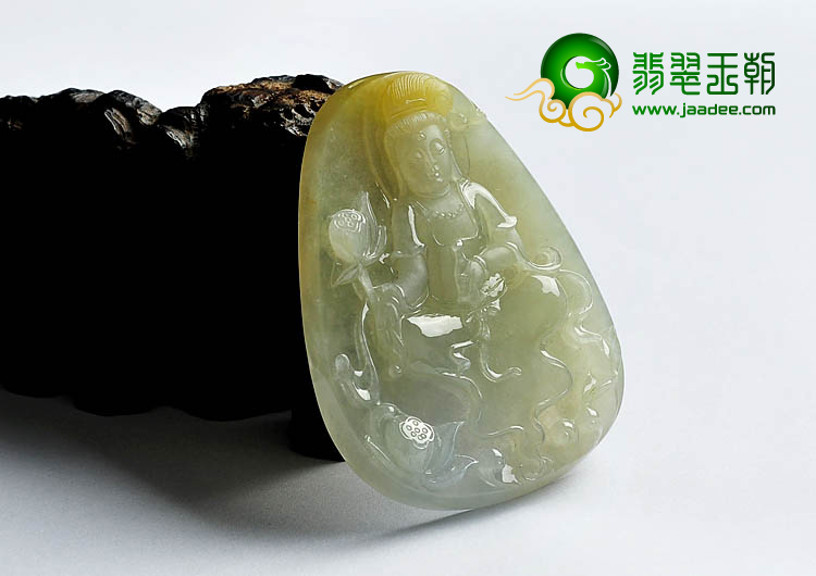 (超值推荐)冰种黄翡缅甸翡翠A货莲花观音挂件