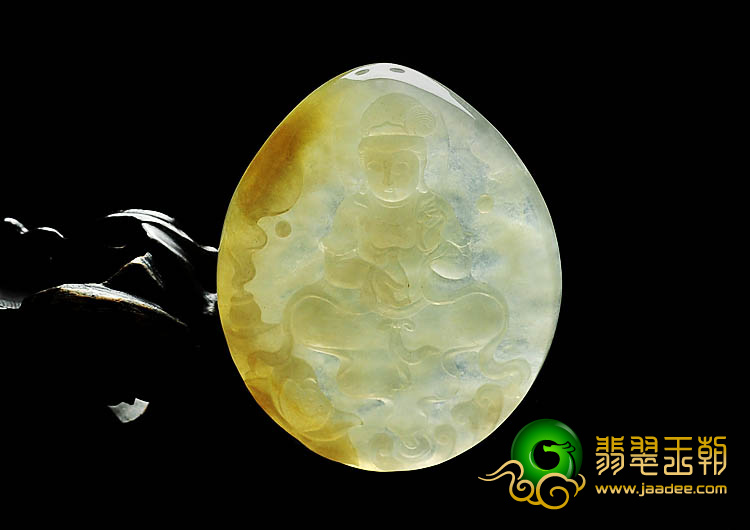冰种黄翡缅甸翡翠A货莲花观音挂件