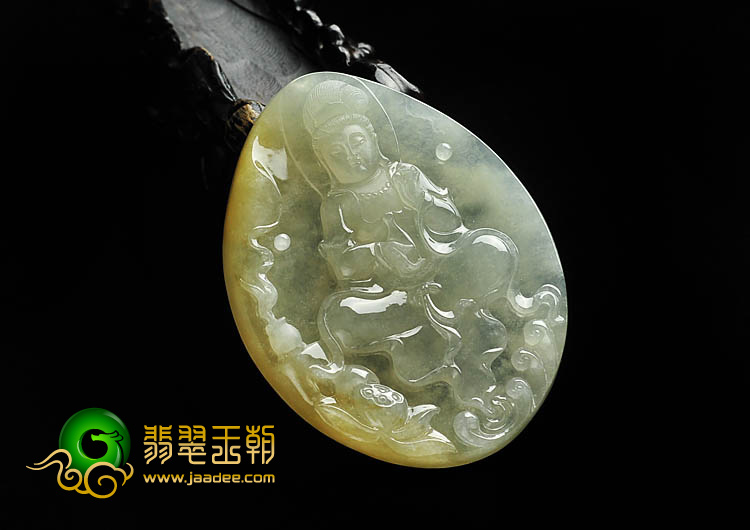 冰种黄翡缅甸翡翠A货莲花观音挂件