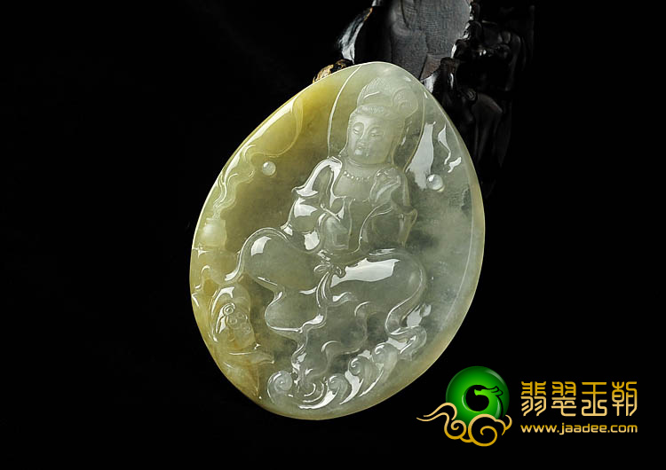 冰种黄翡缅甸翡翠A货莲花观音挂件