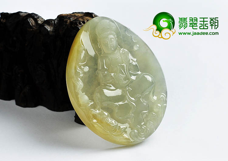 冰种黄翡缅甸翡翠A货莲花观音挂件