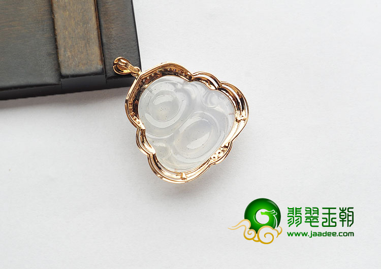 冰玻种无色缅甸翡翠A货镶玫瑰金玉佛胸坠(真钻)