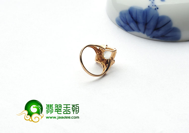 冰玻种无色缅甸翡翠A货镶玫瑰金马眼戒指(真钻)