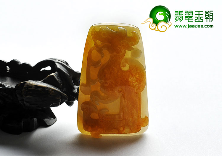 糯冰种褐黄翡缅甸翡翠A货仿古凤牌挂件
