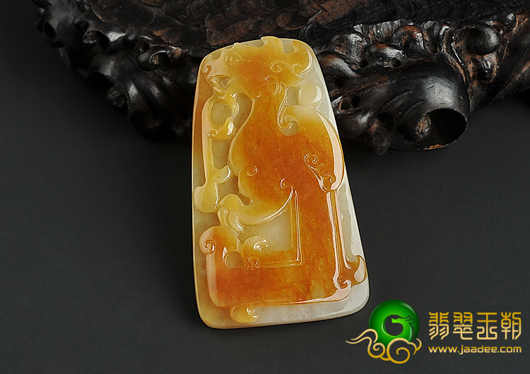 糯冰种褐黄翡缅甸翡翠A货仿古凤牌挂件