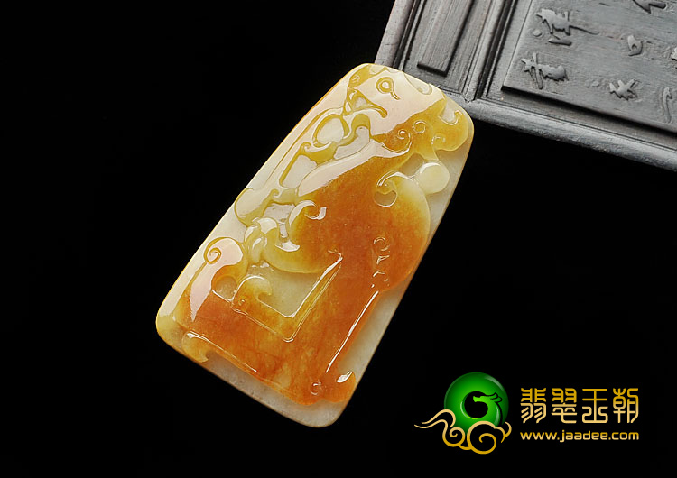 糯冰种褐黄翡缅甸翡翠A货仿古凤牌挂件